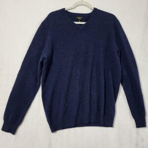Club Room 100% Cashmere Sweater Mens Medium Blue V Neck Pullover Luxury Knit